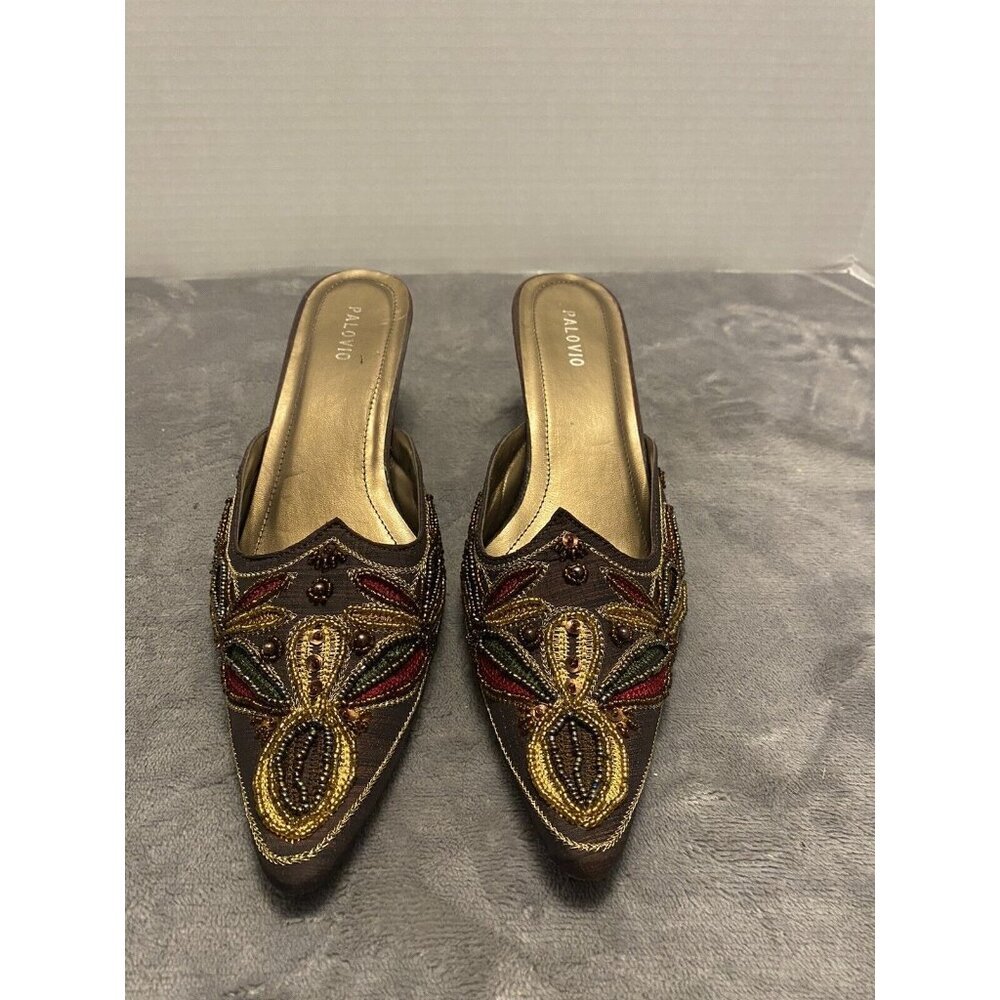 PALOVIO Gold, Brown, Multi Color Beaded Mules, Shoe size 8.5 P-2376 Slip Ons